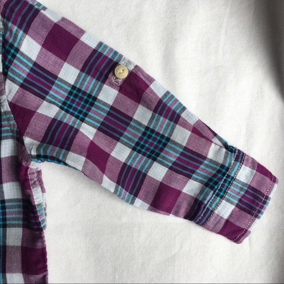 Gap shirt size 12 18 months plaid lined blue purple boys cotton button down - Picture 8 of 16